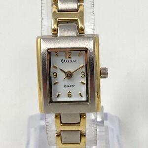 Carriage by Timex Watch Women Silver Gold Tone Petite Tank New Battery 6.25"